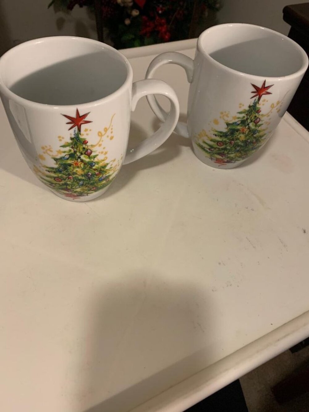 2 Pottery Barn Christmas Tree Mug 16 OZ Stoneware Holiday